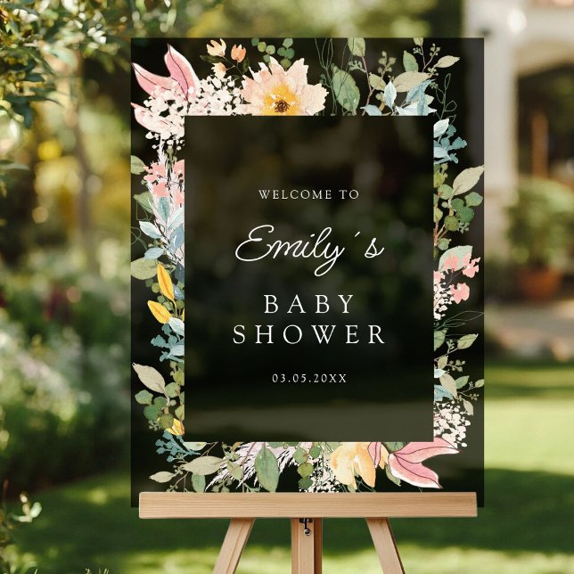 Wildflower Garden Charm | Baby Shower Welcome Acrylic Sign (Custom Wildflower Garden Charm | Baby Shower Welcome Acrylic Sign with your Name & Date.)