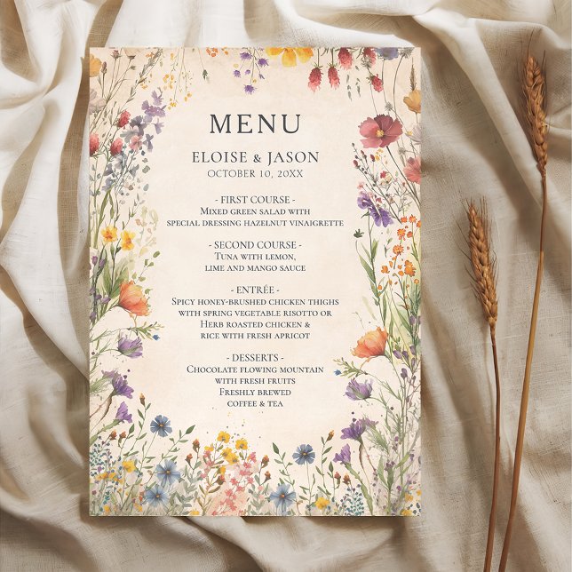  Wildflower Garden Chic Wedding Menu (Creator Uploaded)