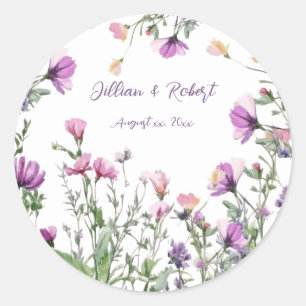 Wildflower Garden Elegant Wedding Invitation Classic Round Sticker