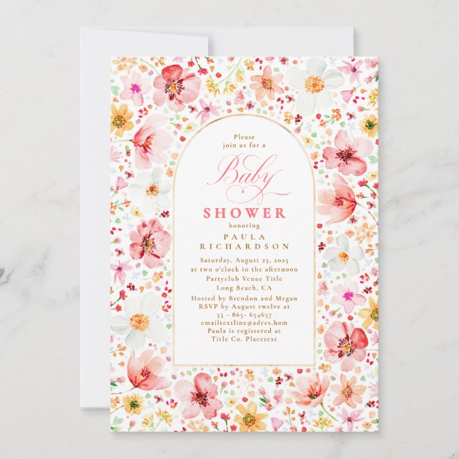Wildflower Garden Floral Boho Girl Baby Shower Invitation (Front)