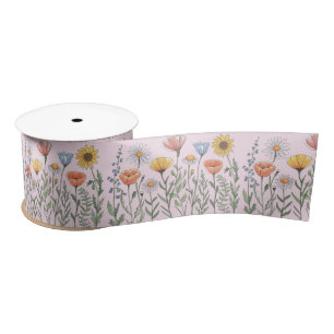 Wildflower Garden floral flower flowers Pattern Satin Ribbon