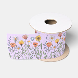 Wildflower Garden floral flower flowers Pattern Satin Ribbon