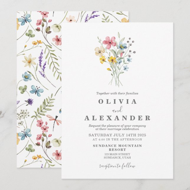 Wildflower garden floral Invitation (Front/Back)