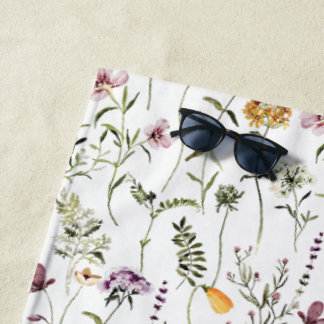 Wildflower Garden Floral Pattern Beach Towel