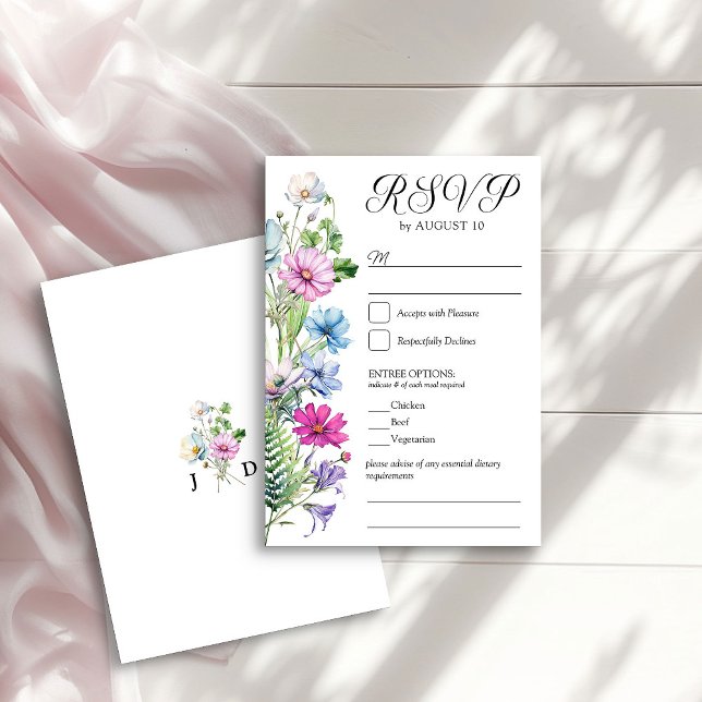 Wildflower Garden Floral Wedding and Entree Option RSVP Card (RSVP with entree choices from the Wildflower Garden Wedding Collection by Darling & May)