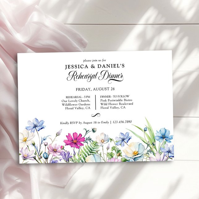 Wildflower Garden Floral Wedding Rehearsal Dinner Invitation (Rehearsal Dinner Invitation from the Wildflower Garden Wedding Collection by Darling & May)