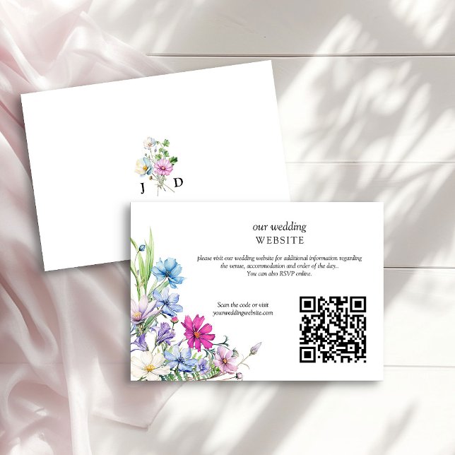 Wildflower Garden Floral Wedding Website QR Code Enclosure Card (Wedding Website Card with qr code from the Wildflower Garden Wedding Collection by Darling & May)