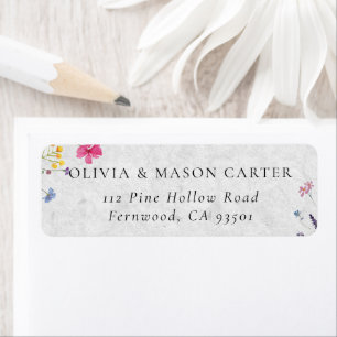 Wildflower Garden Ivory White Watercolor Wedding Return Address Label