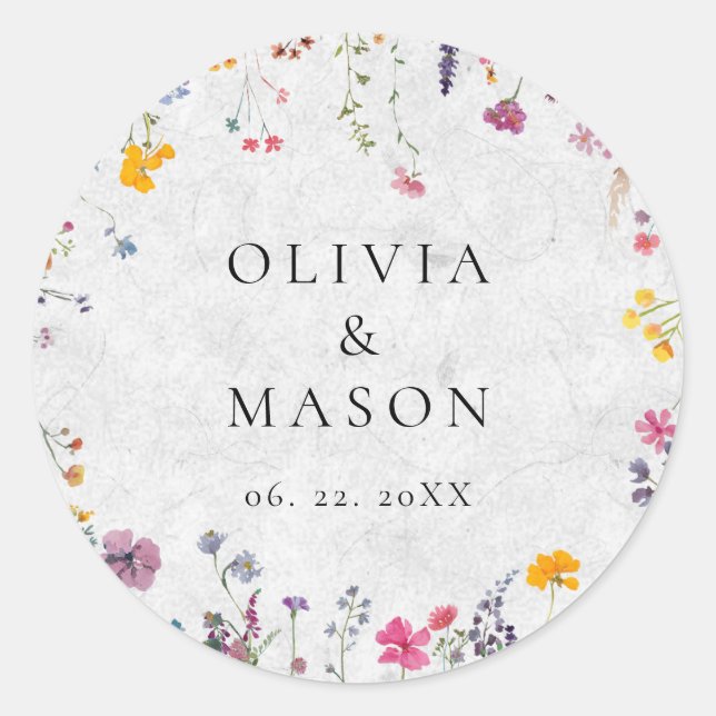Wildflower Garden Modern Floral Ivory Chic Wedding Classic Round Sticker (Front)