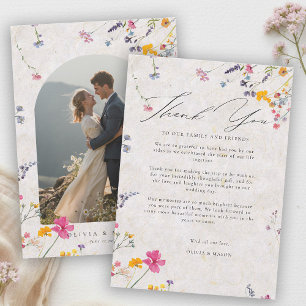 Wildflower Garden Modern Pink Blush Arch Wedding Thank You Card