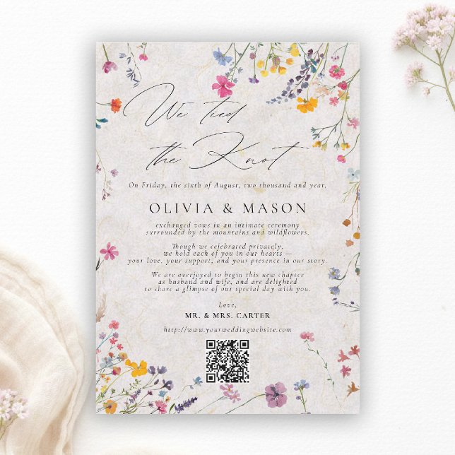 Wildflower Garden Modern Pink Wedding Announcement (wildflower wedding announcement watercolor garden backyard barn summer spring elegant romantic pink )