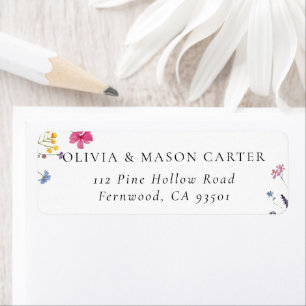Wildflower Garden Modern Watercolor Trendy Wedding Return Address Label