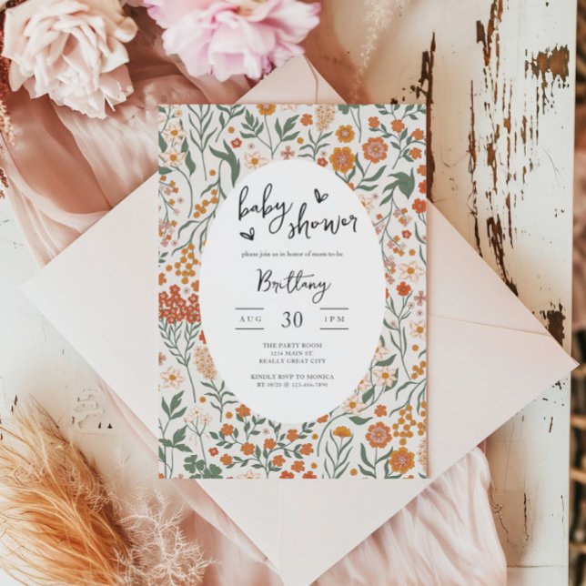 Wildflower Garden Party Gender Neutral Baby Shower Invitation (Fall Wildflower Baby Shower Invite)