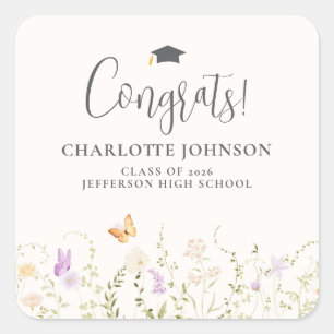 Wildflower Garden Party Graduation Tableware Square Sticker