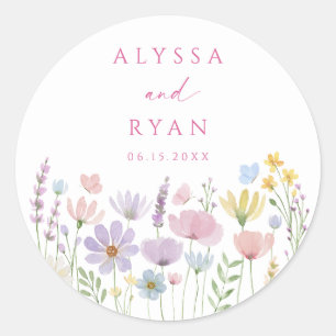 Wildflower Garden Pastel Floral Wedding Classic Round Sticker