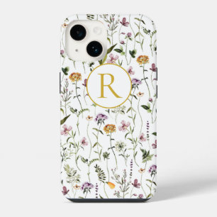 Wildflower Garden Pattern Custom Monogram iPhone 14 Case