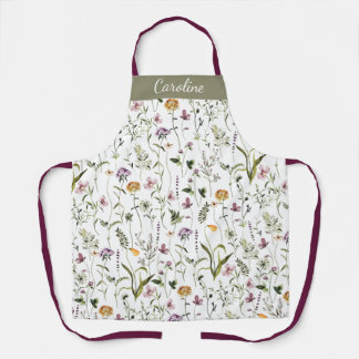 Wildflower Garden Pattern Custom Name Apron