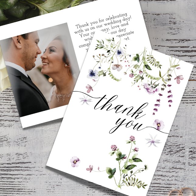 Wildflower Garden Photo Wedding Thank You Card (Creator Uploaded)