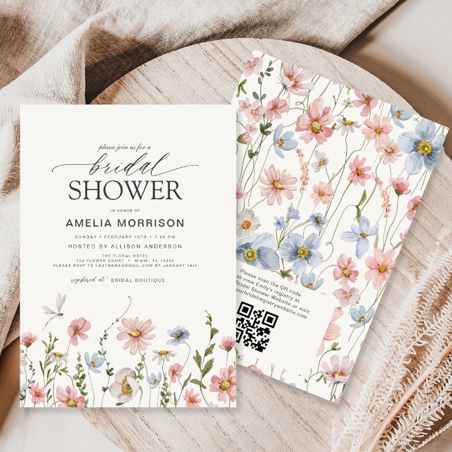 Wildflower Garden QR Code Registry Bridal Shower Invitation (Creator Uploaded)