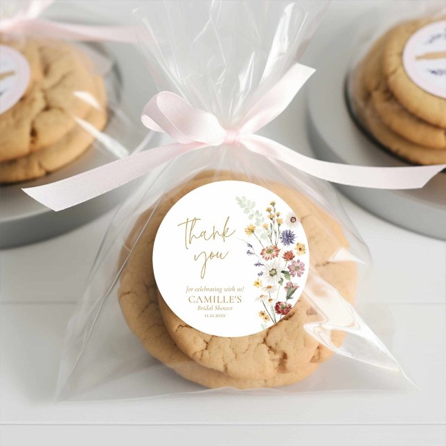 Wildflower Garden Thank you Classic Round Sticker (Garden Summer Bridal Shower Thank you sticker)