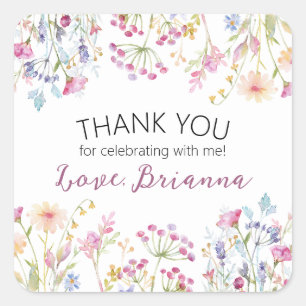 Wildflower Garden Theme Girl watercolor birthday Square Sticker