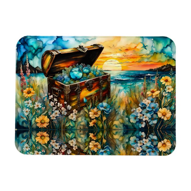 Wildflower Garden Treasure Chest Magnet (Horizontal)