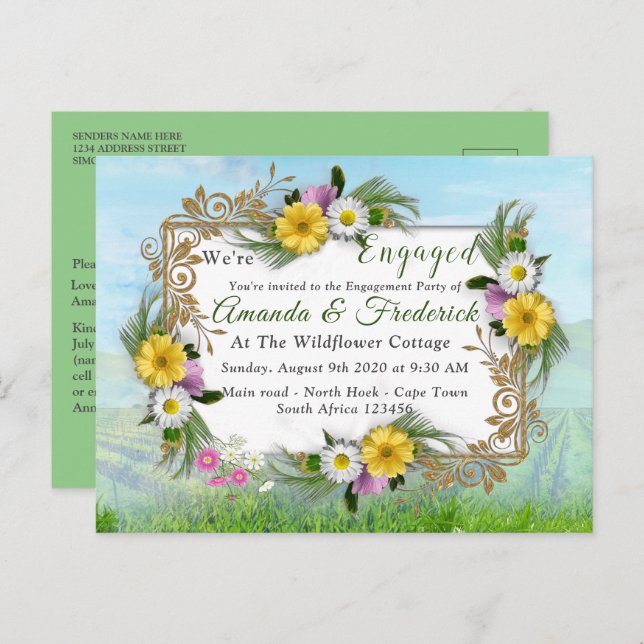 Wildflower Garden Under a Sunny Sky Invitation Postcard (Front/Back)