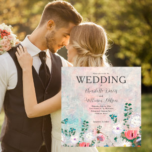 Wildflower Garden Watercolor Blush Pink Wedding Invitation