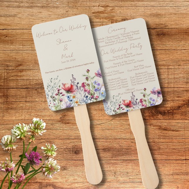 Wildflower Garden Wedding Program Hand Fan (Creator Uploaded)