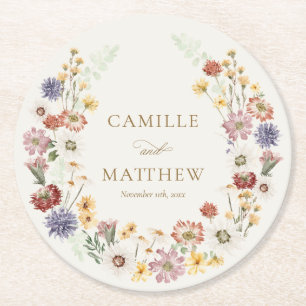 Wildflower Garden Wedding Round Paper Coaster