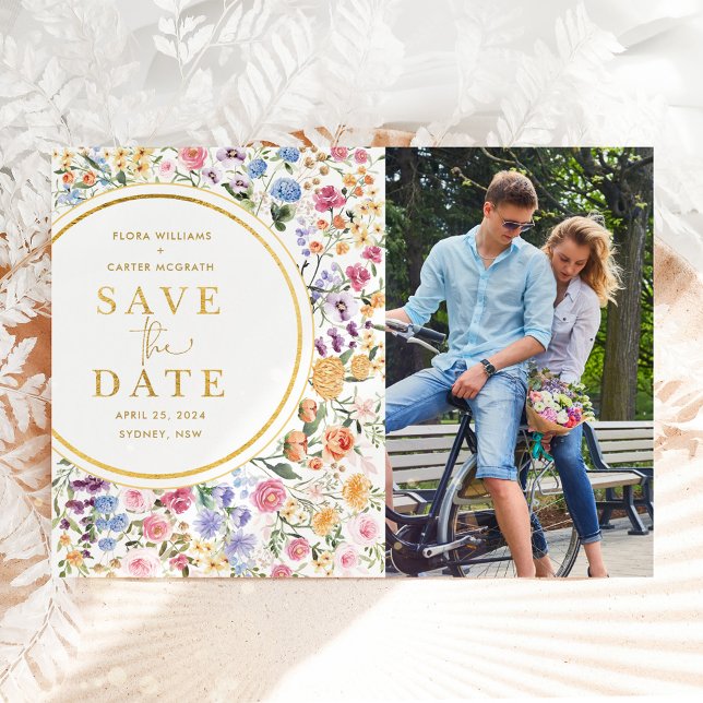 Wildflower Garden Wedding Save the Date Photo Announcement Postcard (Creator Uploaded)