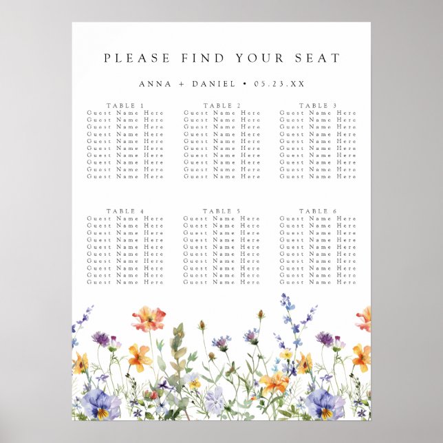 Wildflower Garden Wedding Seating Chart (Front)