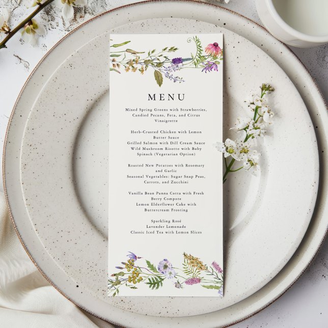 Wildflower Garden Wreath Greenery Wedding Menu (Creator Uploaded)
