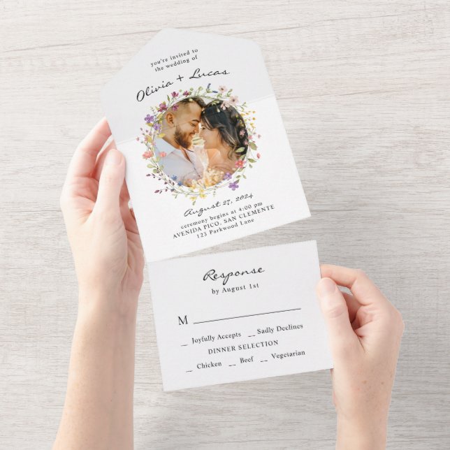 Wildflower Garden Wreath Wedding All In One Invitation (Tearaway)