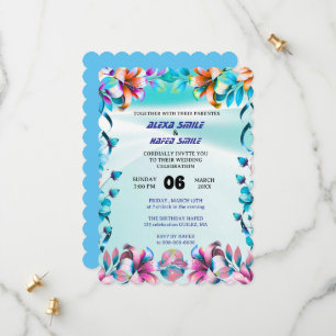 Wildflower Gatefold Wedding Invitation, Pretty Wed Save The Date
