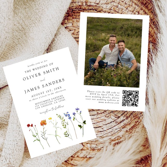 Wildflower Gay QR Code Photo Wedding Invitation (Creator Uploaded)