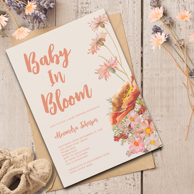 Wildflower Gender Neutral Fall Baby shower Invitation (Wildflower baby in bloom fall gender neutral baby shower)