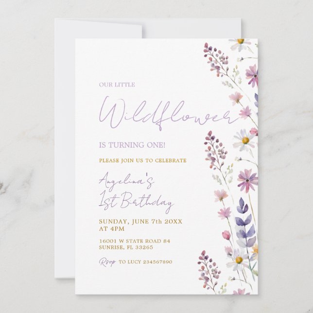 Wildflower Girl 1st Birthday Invitation (Front)