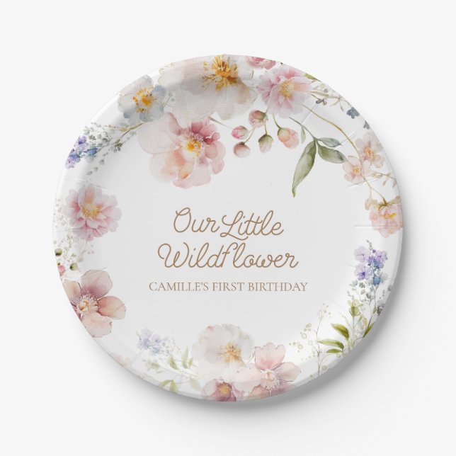 Wildflower Girl 1st Birthday Paper Plates (Front)