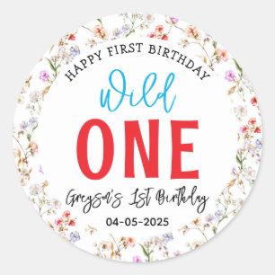 Wildflower Girl 1st Birthday Party Classic Round Sticker