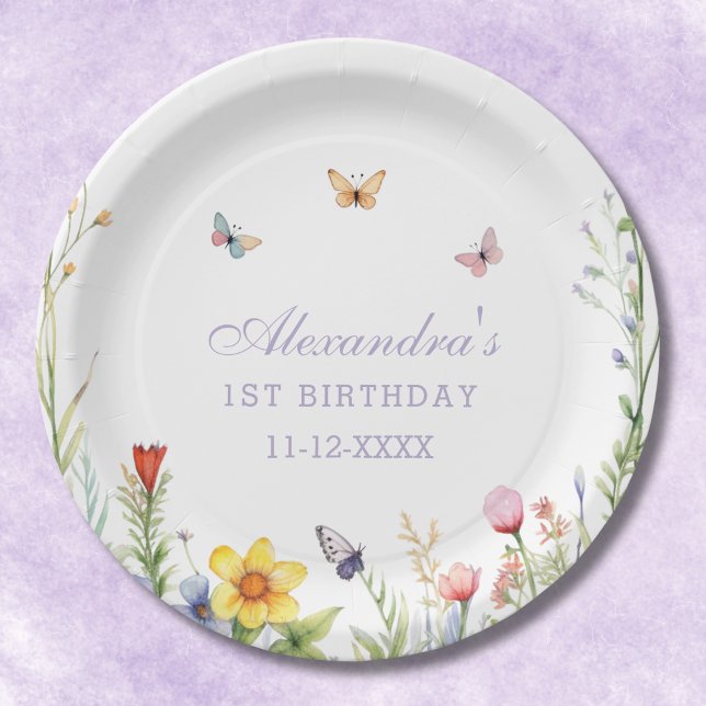 Wildflower Girl 1st Birthday Party Paper Plate (Creator Uploaded)