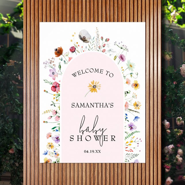 Wildflower Girl Baby Shower Welcome Poster (Wildflower pink girl baby shower welcome poster - INSTANT DOWNLOAD and/or PRINTED)