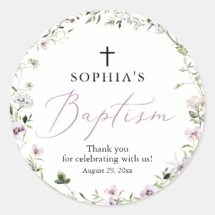 Wildflower Girl Baptism Favour Tag Stickers