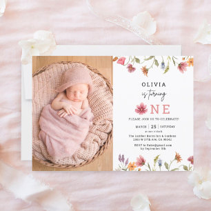 Wildflower Girl First Birthday Photo Invitation
