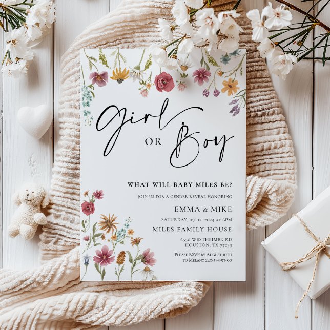 Wildflower Girl or Boy Gender Reveal Invitation (Creator Uploaded)