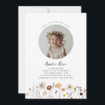 Wildflower Girl Photo 1st Birthday  Invitation<br><div class="desc">A Birthday invitation for your little girl,  featuring modern fonts with a delicate watercolour wildflower border at the bottom. You can add your own photo and edit all of the text in this design.</div>