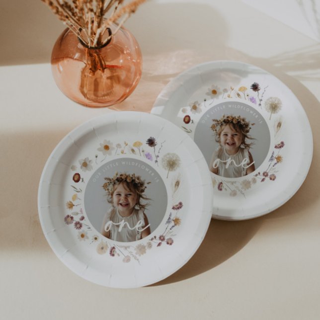 Wildflower Girl Photo 1st Birthday  Paper Plate (Zazzle Wildflower Girl Photo 1st Birthday Paper Plates)