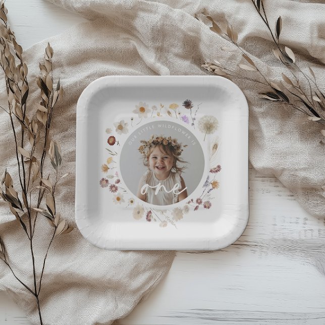 Wildflower Girl Photo 1st Birthday  Paper Plate (Zazzle Wildflower Girl Photo 1st Birthday Paper Plates)