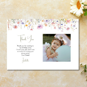Wildflower Girls 1st Birthday Square Party Photo Thank You Card