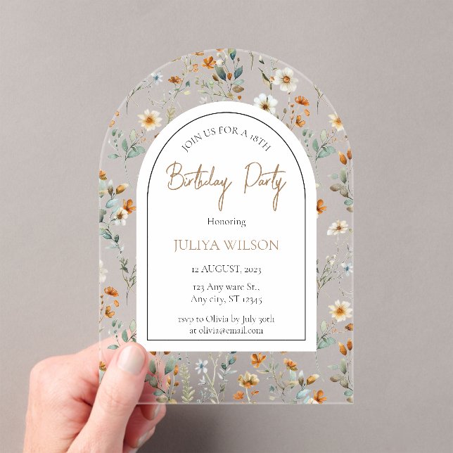 Wildflower girly Birthday Party Acrylic Invitations (Insitu (Handheld))